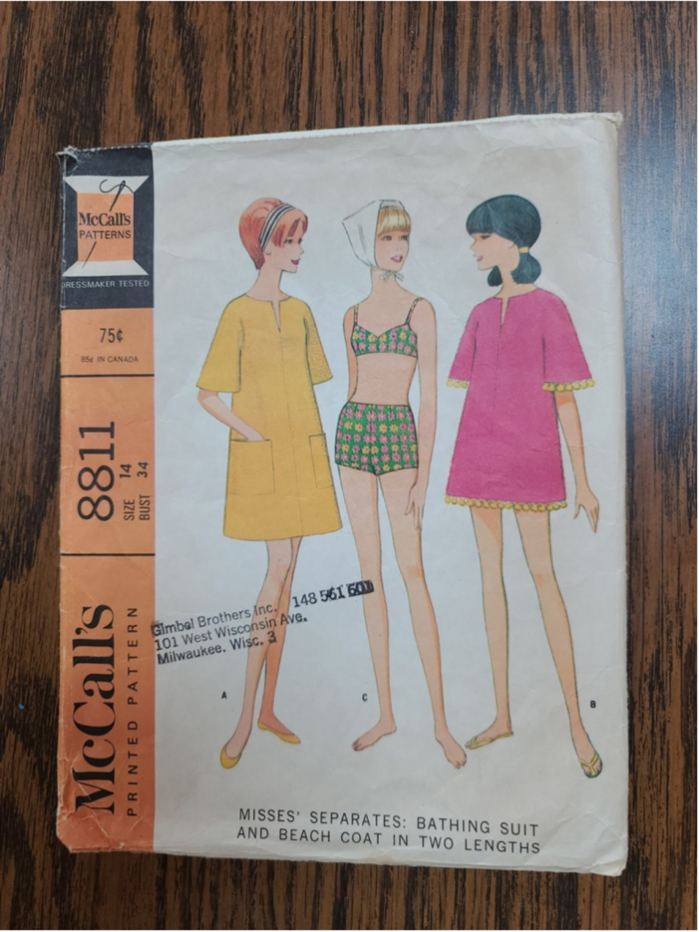Vintage 1967 McCalls 8811 Bathing Suit Beach Coat Pattern Size 14